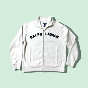 Ralph Lauren Polo Jeans Spellout Vintage Full Zip White Sweatshirt Y2K Men's L